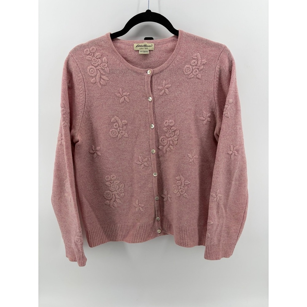 Eddie Bauer, Vintage, Button Down Cardigan, Floral Embroidery, Pink Knit, Sz M